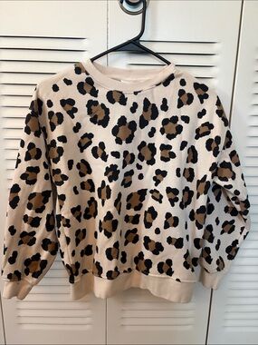 Zara Cream Leopard Print Pullover Sweatshirt
